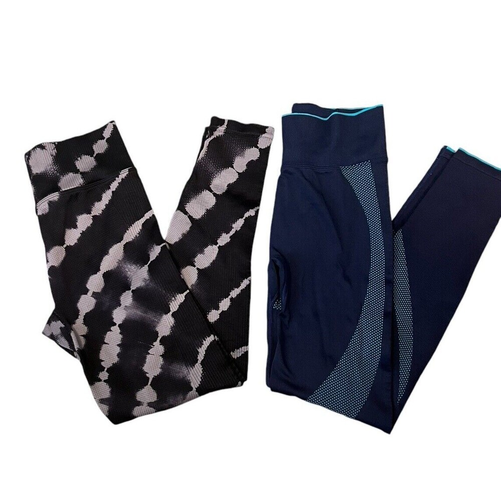 Victoria's Secret PINK Active‎ Leggings Lot Of 2 Womens Med Blue Black Tie-Dye